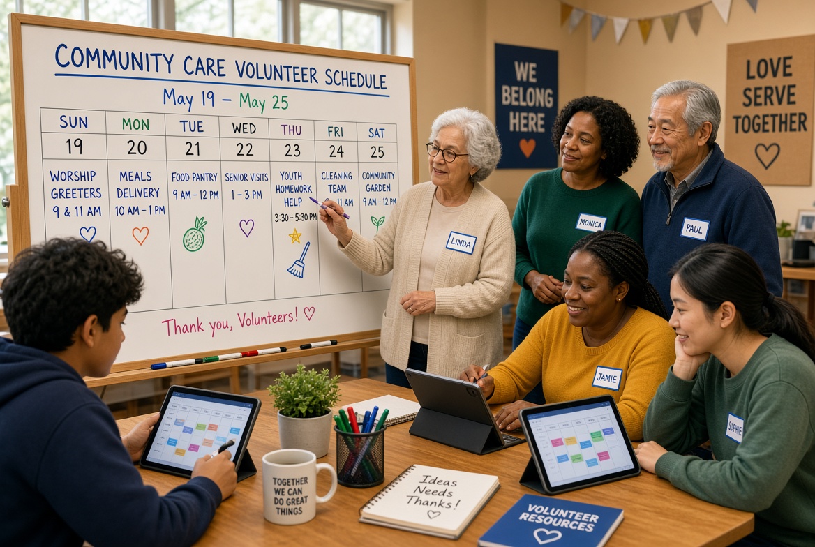 Volunteers planning a week